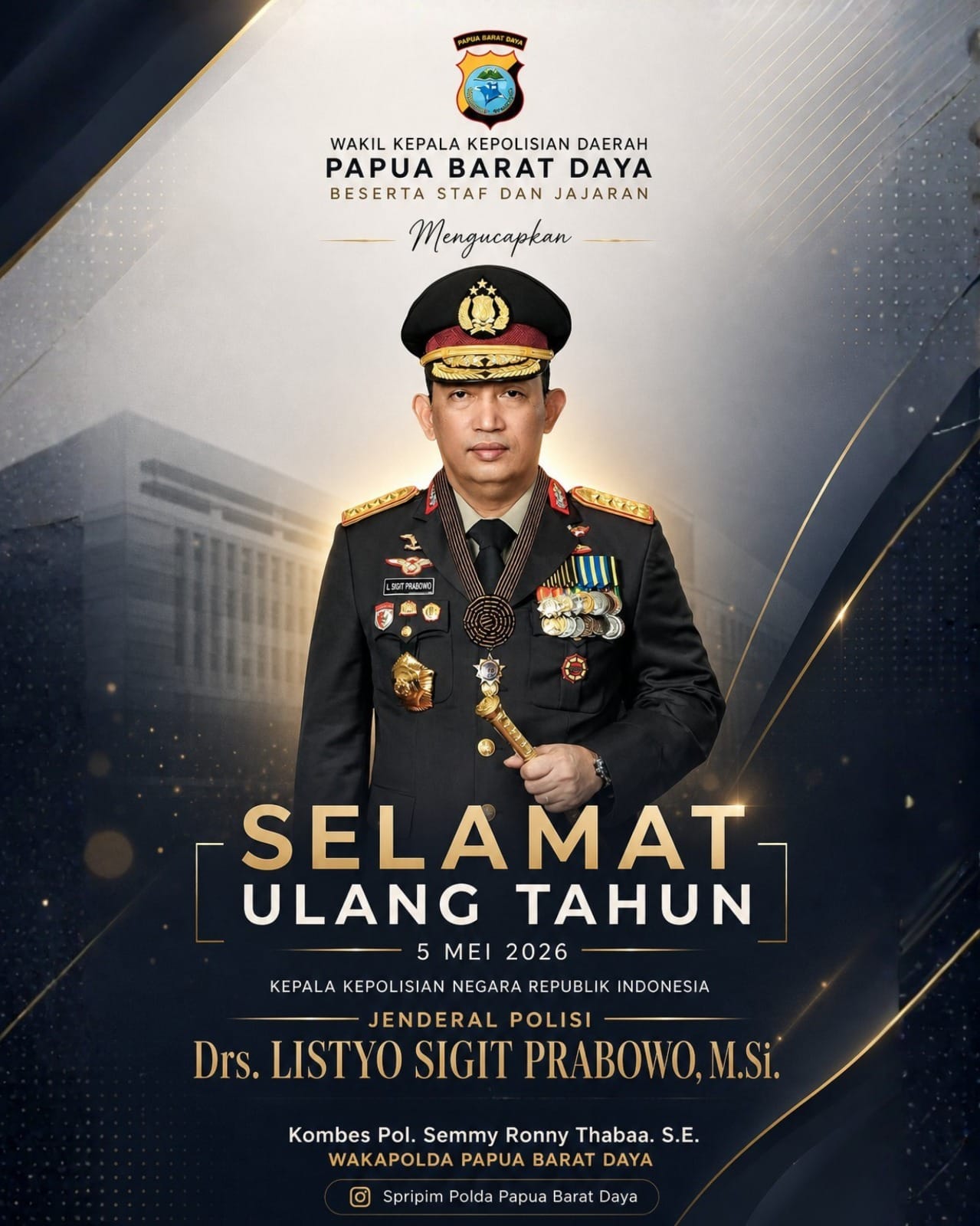 HUT ke-57, Wakapolda Papua Barat Daya Ucapkan Selamat Ulang Tahun untuk Kapolri Listyo Sigit Prabowo