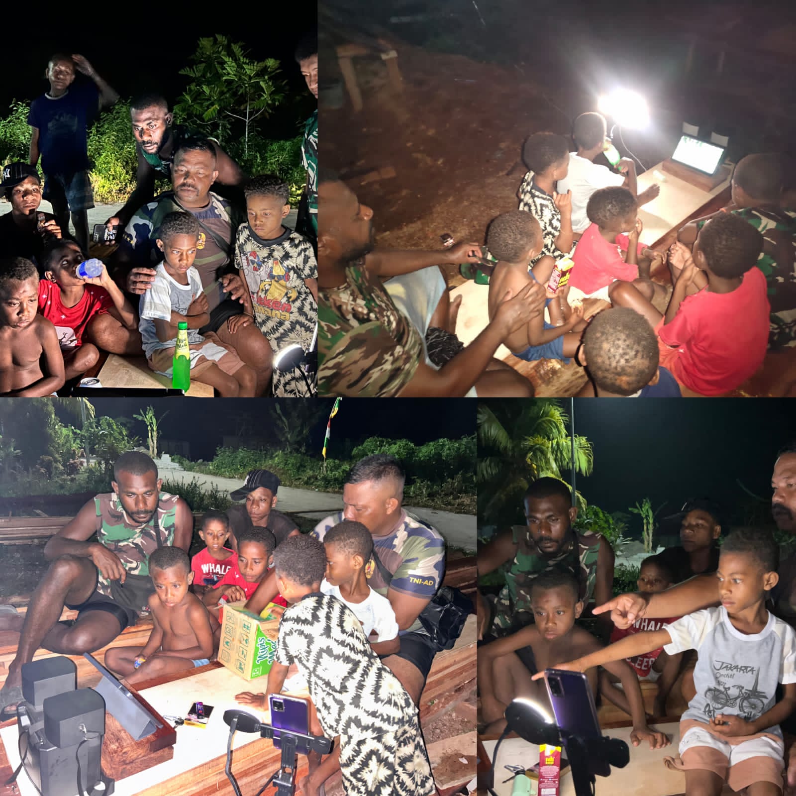 Malam Minggu, Satgas TMMD Ke-128 Kodim 1801/Manokwari Nonton Bersama Anak-Anak Kampung Tanah Rubuh