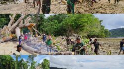 Gotong Royong Bersama Warga, Satgas TMMD Ke-128 Bersihkan Pantai di Kampung Tanah Rubuh Gotong Royong Bersama Warga, Satgas TMMD Ke-128 Bersihkan Pantai di Kampung Tanah Rubuh