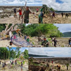 Gotong Royong Bersama Warga, Satgas TMMD Ke-128 Bersihkan Pantai di Kampung Tanah Rubuh Gotong Royong Bersama Warga, Satgas TMMD Ke-128 Bersihkan Pantai di Kampung Tanah Rubuh