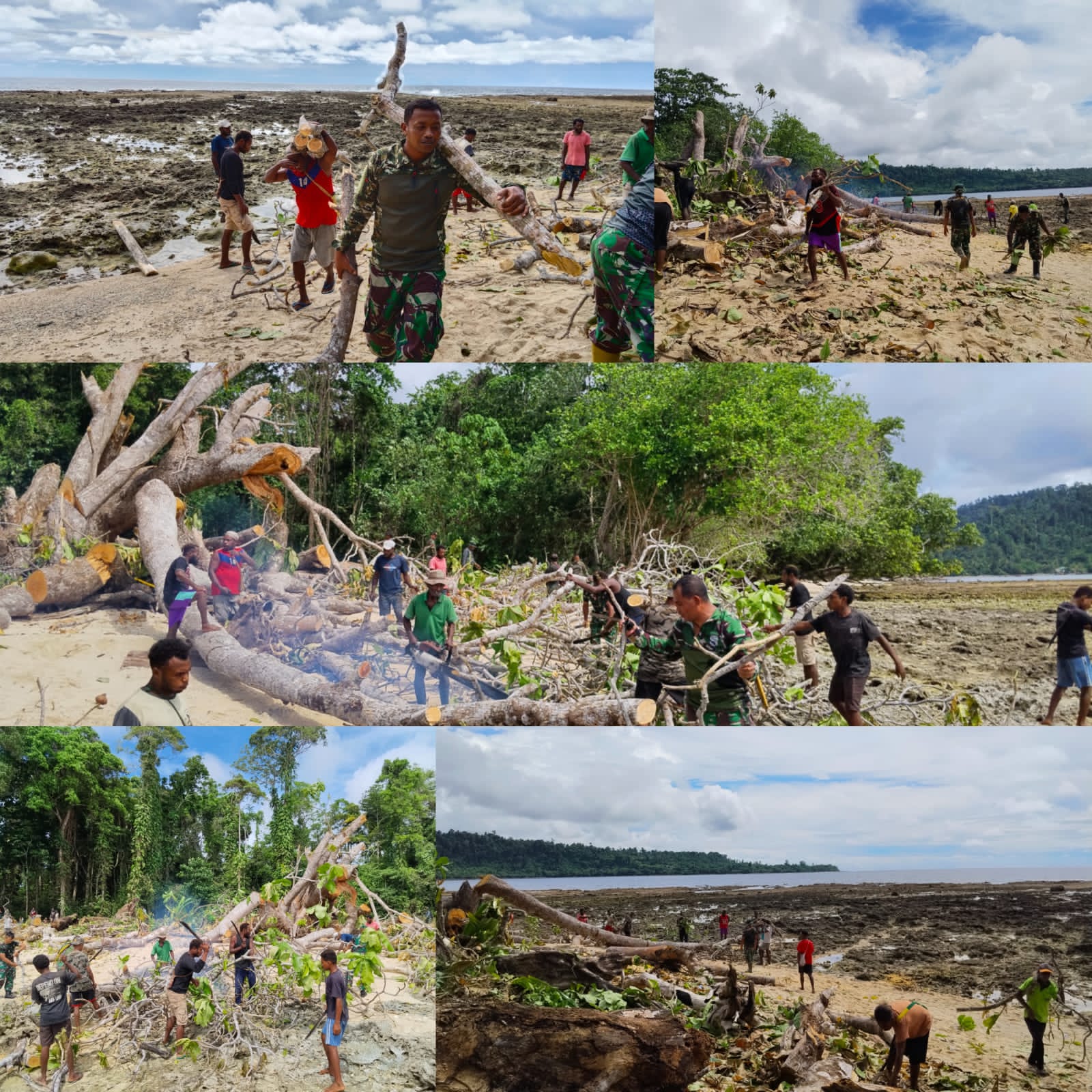 Gotong Royong Bersama Warga, Satgas TMMD Ke-128 Bersihkan Pantai di Kampung Tanah Rubuh Gotong Royong Bersama Warga, Satgas TMMD Ke-128 Bersihkan Pantai di Kampung Tanah Rubuh