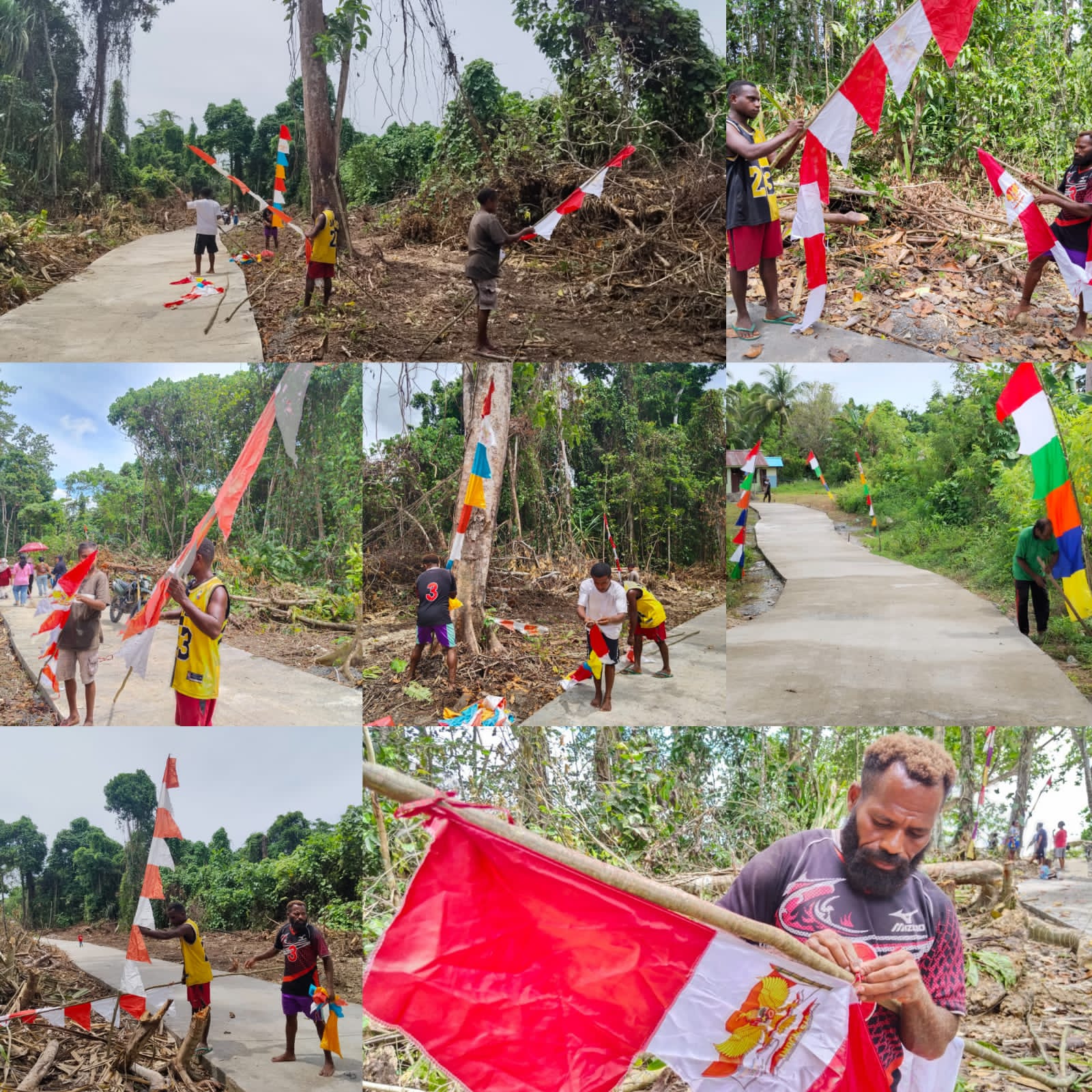 Antusias Warga Pasang Umbul-Umbul jelang Penutupan TMMD Ke-128 Kodim 1801/Manokwari Antusias Warga Pasang Umbul-Umbul jelang Penutupan TMMD Ke-128 Kodim 1801/Manokwari