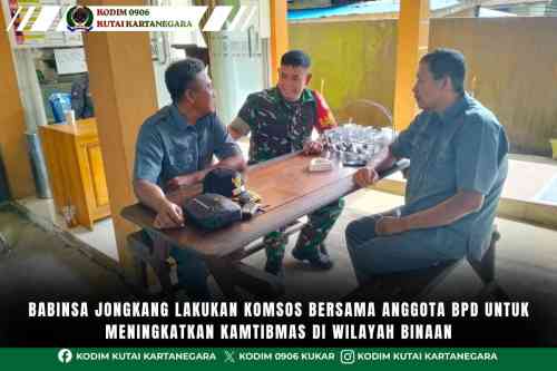 Babinsa Jongkang Lakukan Komsos Bersama Anggota BPD Untuk Meningkatkan Kamtibmas Di Wilayah Binaan