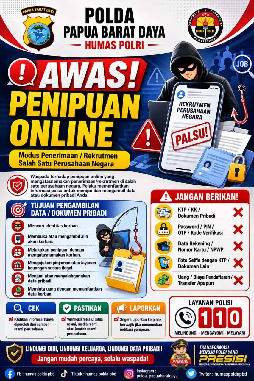 Polda Papua Barat Daya Imbau Masyarakat Waspadai Penipuan Rekrutmen Perusahaan Negara
