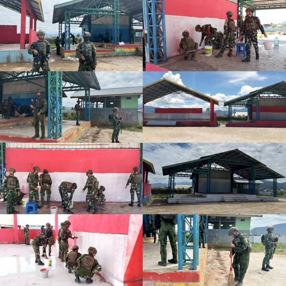 Merah Putih Warnai Enarotali, Satgas Yonif 2 Marinir Percantik Fasilitas Umum Lapangan Karel Gobay