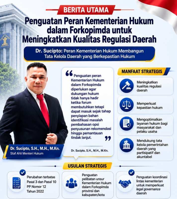 Dr. Sucipto: Penguatan Peran Kementerian Hukum dalam Forkopimda untuk Meningkatkan Kualitas Regulasi Daerah
