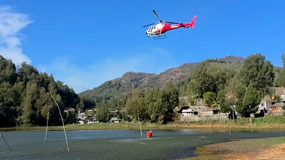 Kebakaran Hutan di Tiga Gunung Jawa Timur: Upaya Pemadaman oleh Helikopter